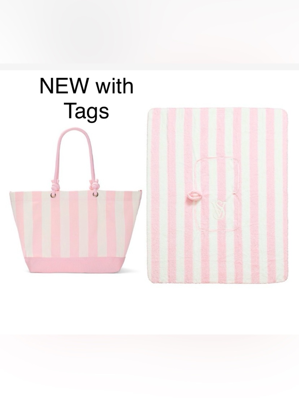 Victoria's Secret Pink & White Striped Blanket and Tote